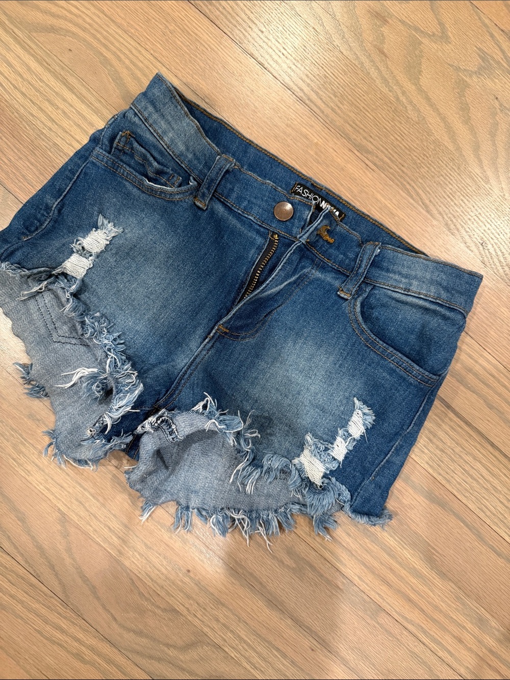 Fashion Nova Distressed Dark Blue Denim Shorts